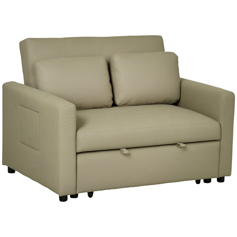 2 Seater Sofa Bed Convertible Bed Settee with Cushions, Pockets, Brown