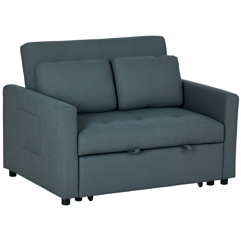 2 Seater Sofa Bed Convertible Bed Settee with Cushions, Pockets, Grey