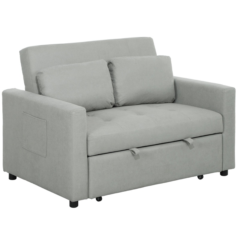 2 Seater Sofa Bed Convertible Bed Settee with Pillow, Light Grey