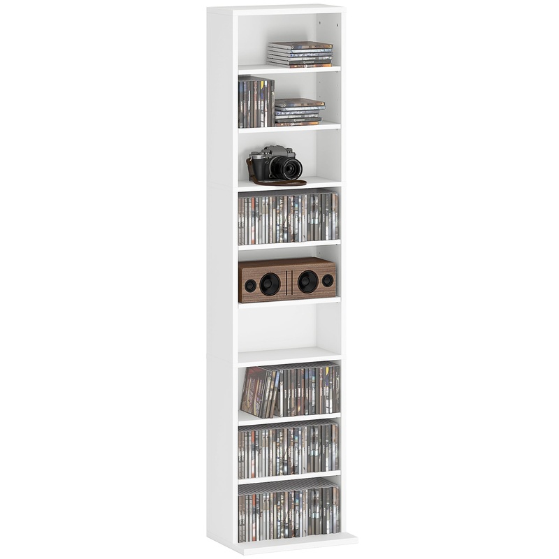 260 CD Storage Unit 120 DVD Storage Tower with 9 Compartments White