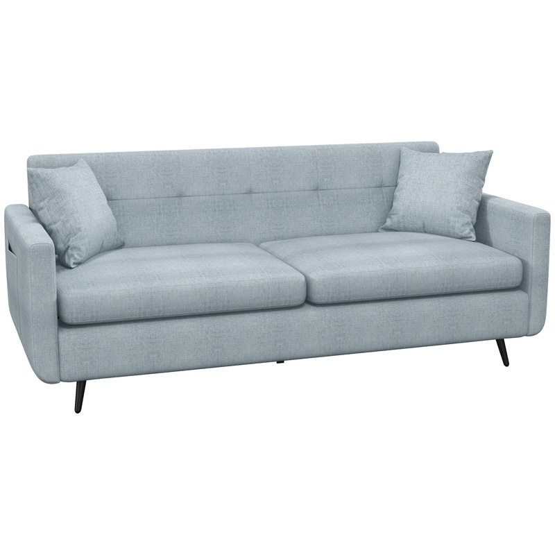 3 Seater Sofa 165cm Modern Fabric Couch with Wood Legs and Pockets Blue