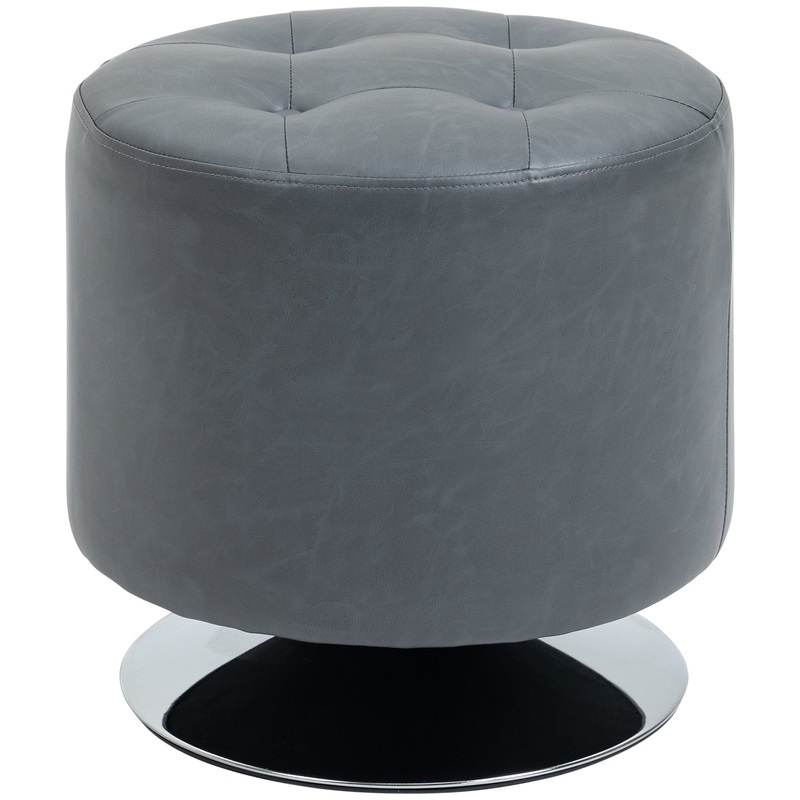 360 Swivel Foot Stool PU Footstool with Thick Padding, Grey