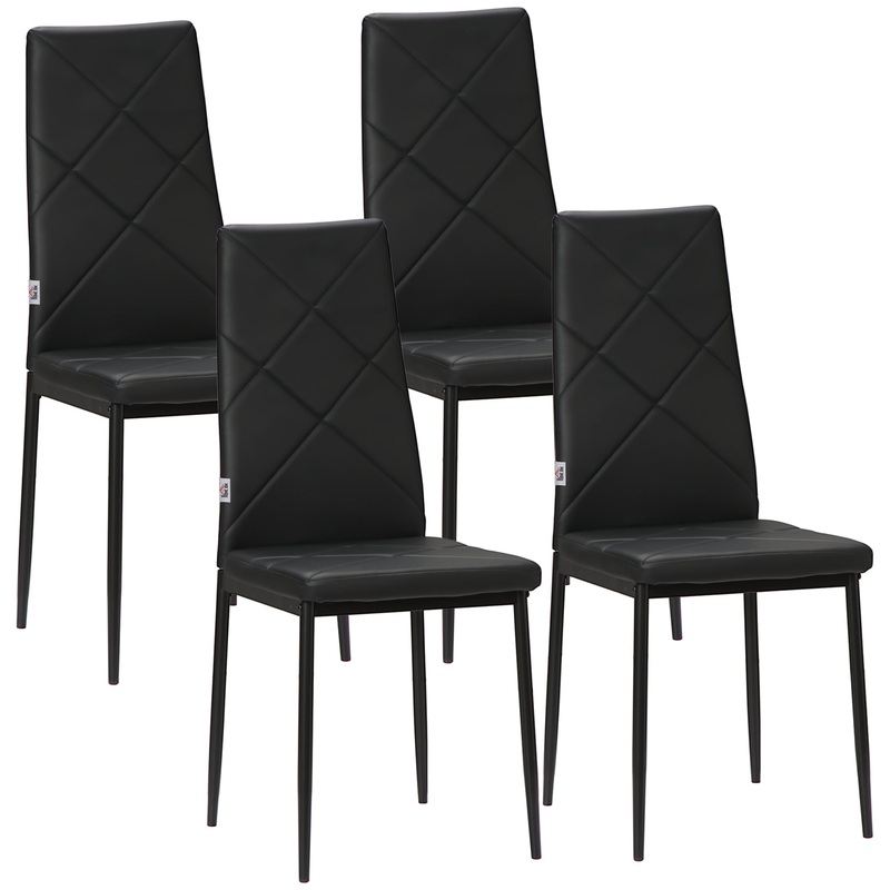 4-Pieces Dining Chairs, Faux Leather Kitchen Chairs, Black