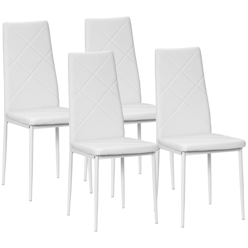 4-Pieces Dining Chairs, Faux Leather Kitchen Chairs, White