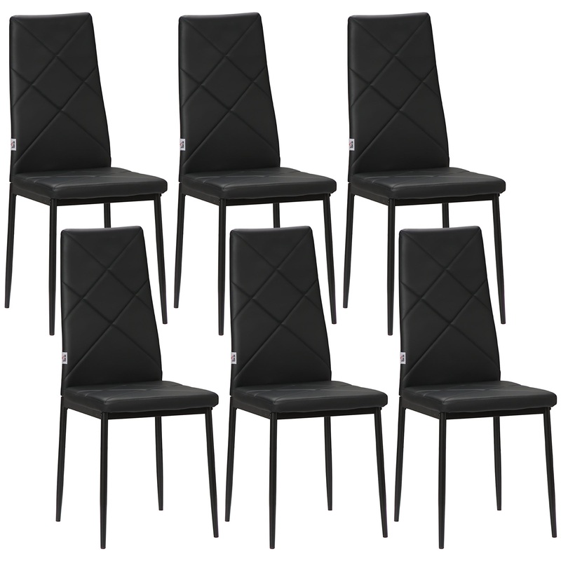 6-Pieces Dining Chairs, Faux Leather Kitchen Chairs, Black