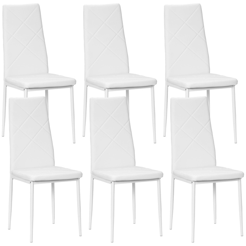 6-Pieces Dining Chairs, Faux Leather Kitchen Chairs, White