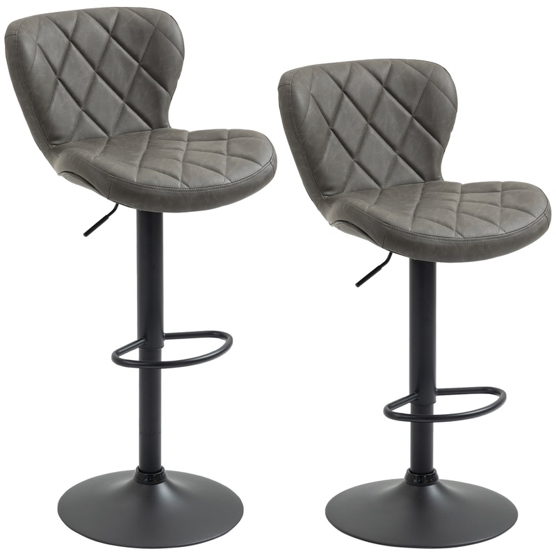 Adjustable Height Bar Stools Set of 2, Swivel Barstools Dark Grey