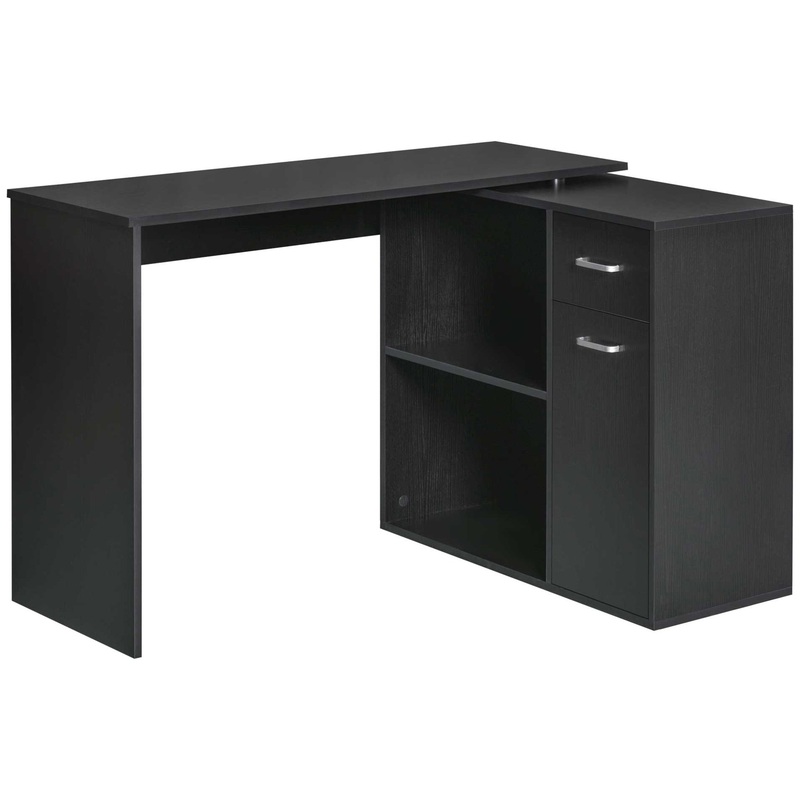 Computer Desk 180 Rotating Dining Table W/ Storage Shelf Black