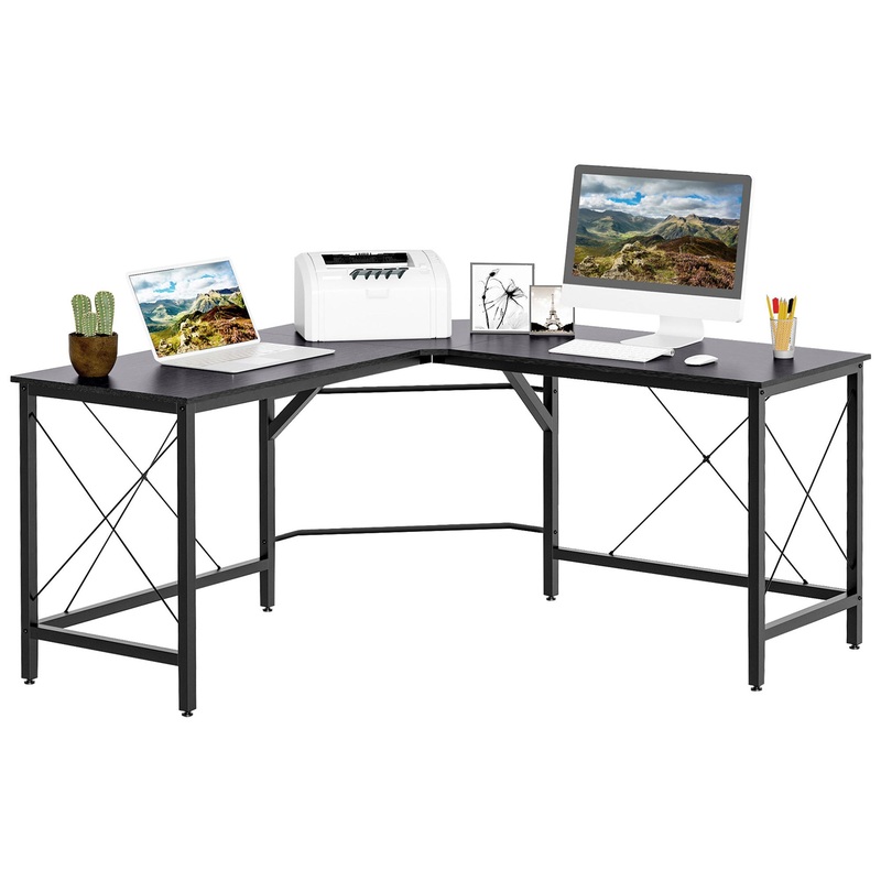 Corner L-Shape Desk Home Office Gaming Computer PC Workstation Black