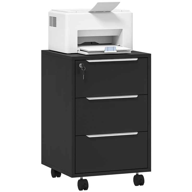 Modern 3-Drawer Locking File Cabinet Mobile Filing Cabinet Black