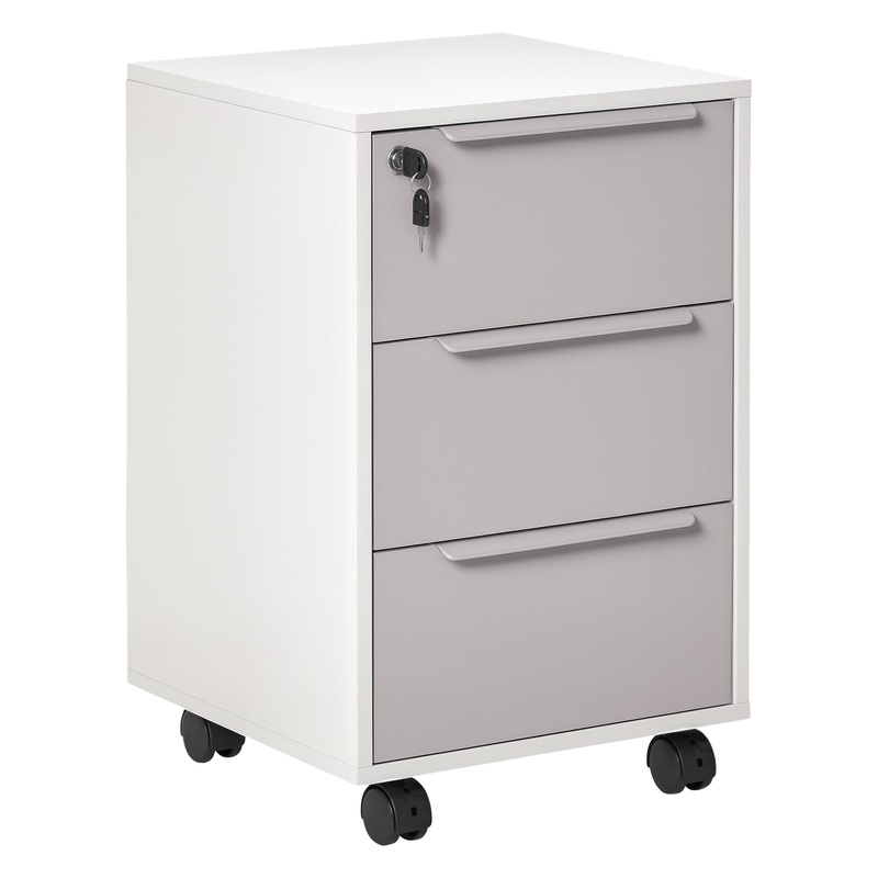 Modern 3-Drawer Locking File Cabinet Mobile Filing Cabinet Grey White