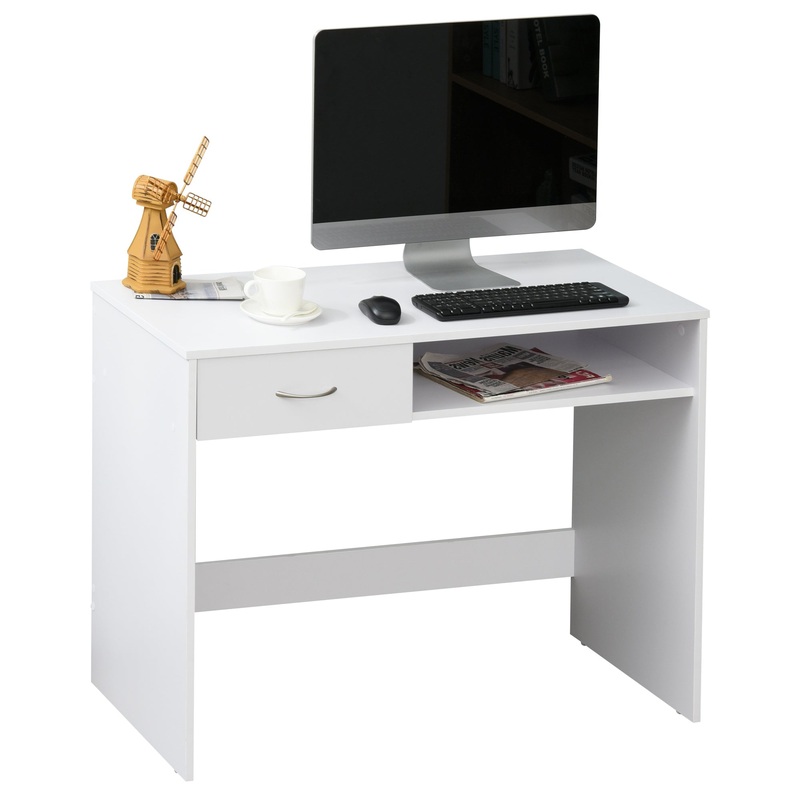 Modern Computer Work Desk Table Study Shelf Drawer Writing Station White