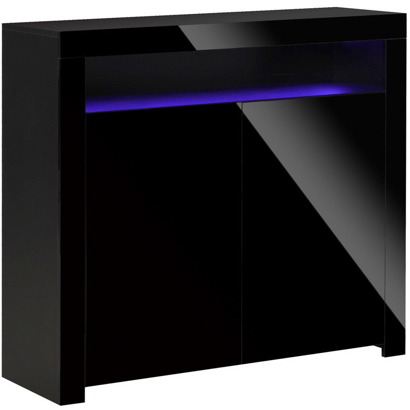 Modern High Gloss RGB LED Cabinet Cupboard Sideboard Console Black