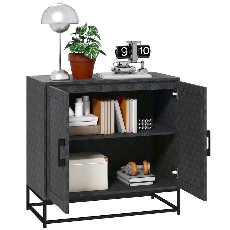 Modern Storage Cupboard with Adjustable Shelf and 2 Doors, Black