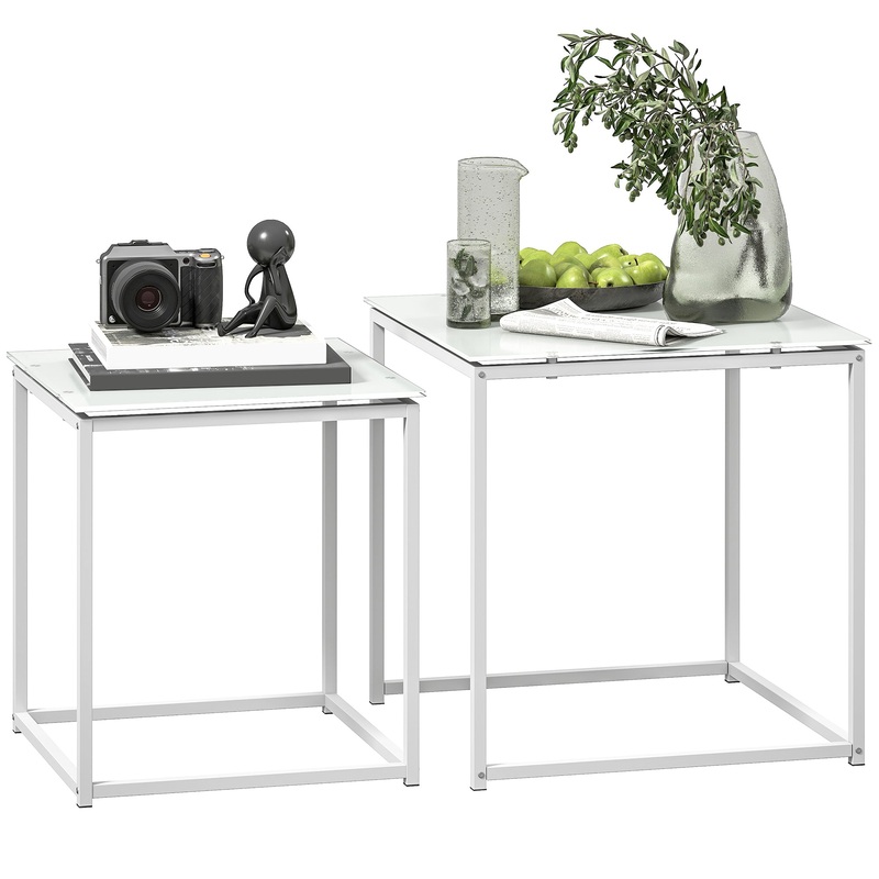 Nest of 2 Side Tables Set of Bedside Tables for Living Room White