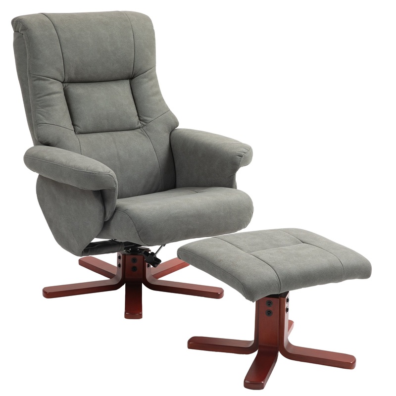 Recliner Chair with Footstool, Backrest Adjustable, Armchair, Grey