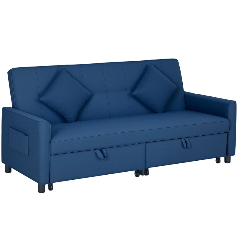 Reversible L-Shaped Sectional Sofa Bed with Cushions, Blue