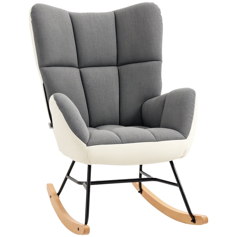 Rocking Chair for Nursery Upholstered Wingback Armchair Grey and Cream
