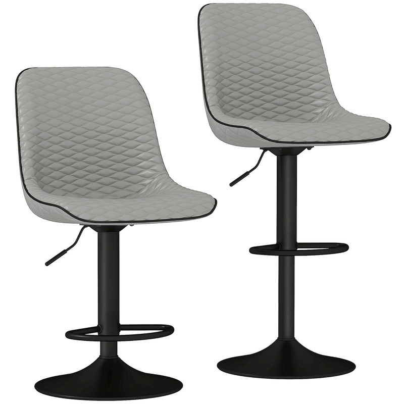 Set of 2 Bar Stools, Adjustable Swivel Breakfast Barstools, Grey