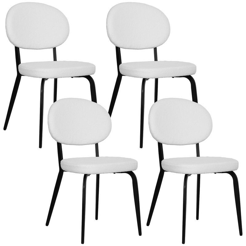 Set of 4 Sherpa Dining Chairs Boucle Kitchen Chairs with Back White