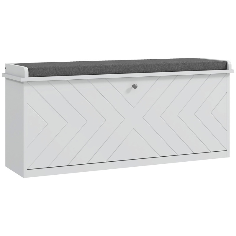 Shoe Bench with Flip Drawer, Cushion, 10 Pairs for Entryway White