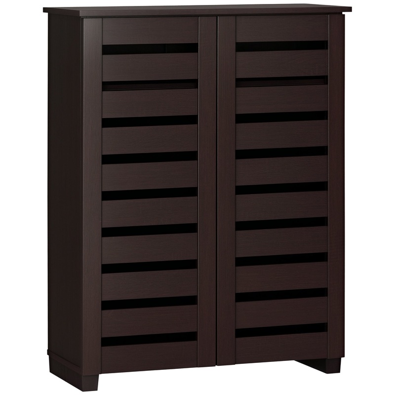 Shoe Storage Cabinet with Slatted Doors for 15 Pairs of Shoes Brown