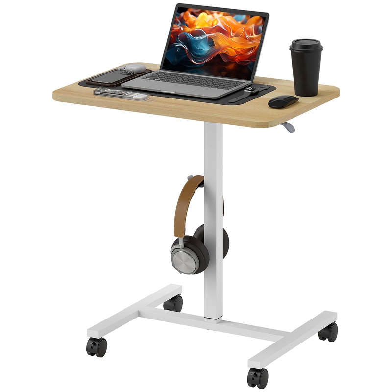 Standing Desk Mobile Overbed Table w/ Wheels for Home Office Natural