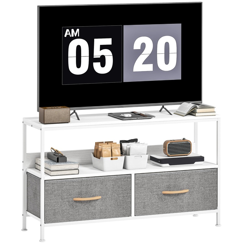 TV Cabinet, TV Console Unit with 2 Foldable Linen Drawers White