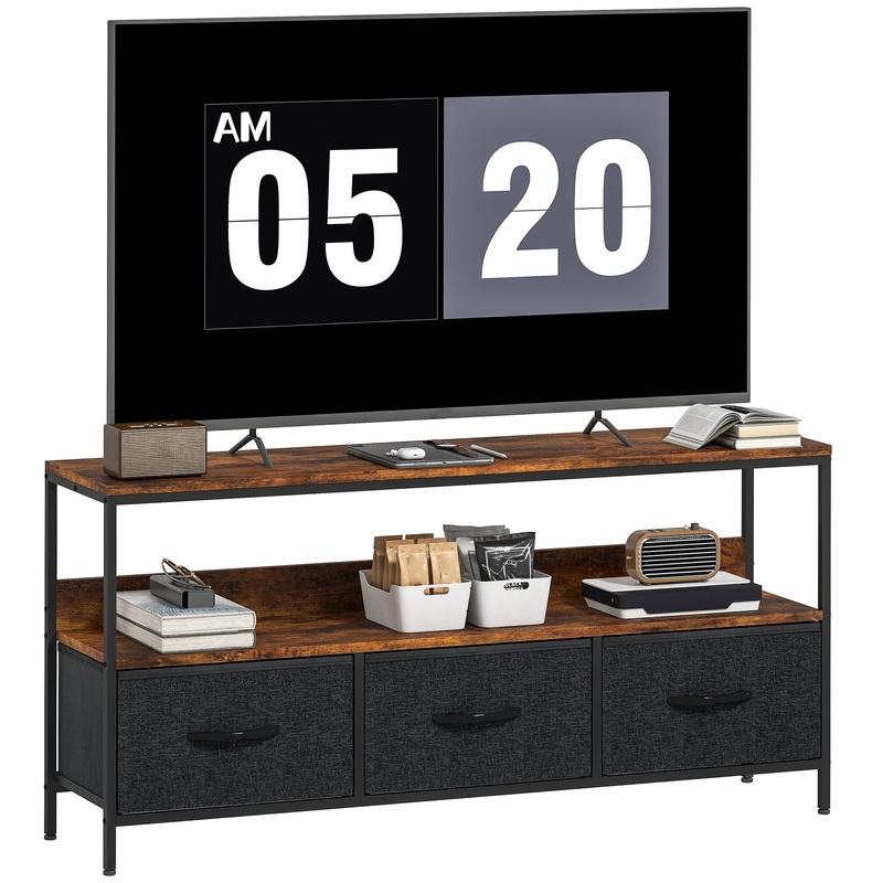 TV Cabinet, TV Console Unit with 3 Foldable Linen Drawers Brown