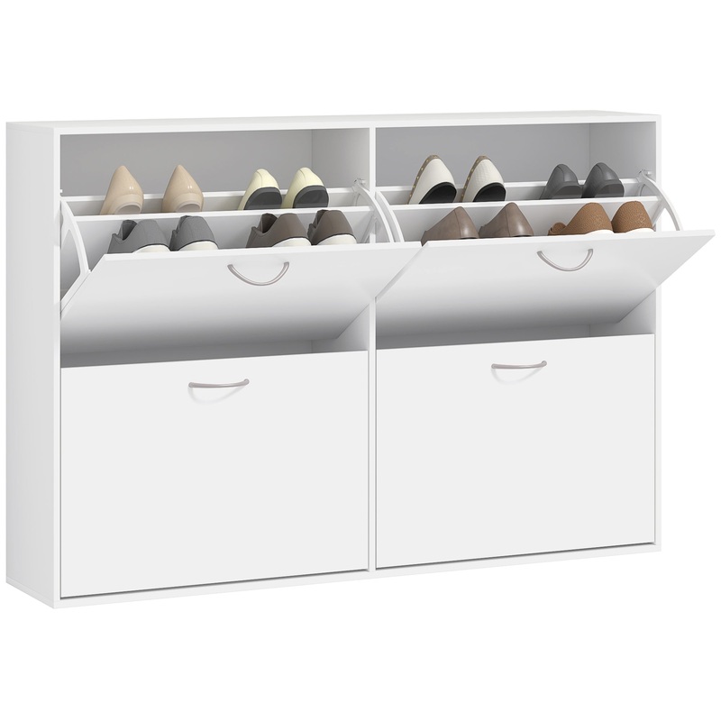 Wooden Shoes Cabinet Multi Flip Down Shelf Drawer Organizer – White