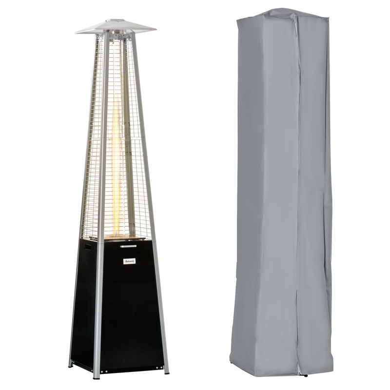 11.2KW Patio Gas Heater Pyramid Heater w/ Regulator Hose & Cover Black
