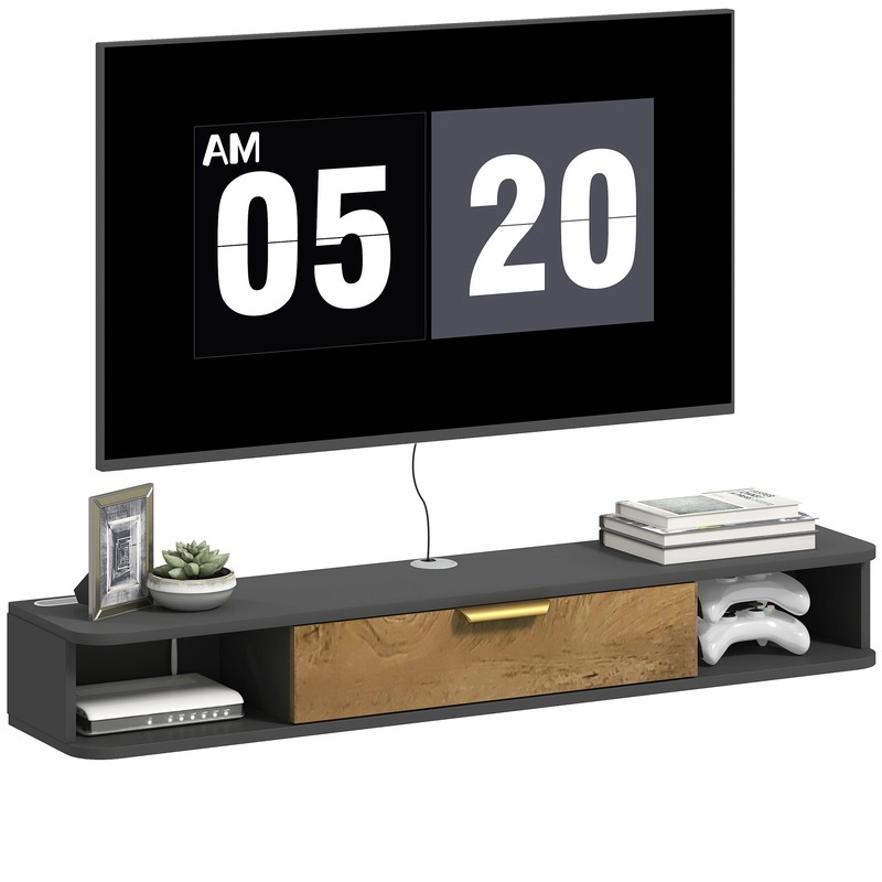 120 cm Floating TV Unit with Storage Entertainment Media Console Grey