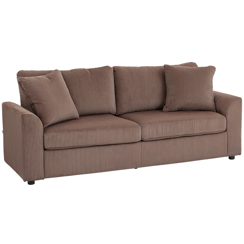 212 cm Upholstered Jumbo Cord Sofa Couch with Spring Cushion, Coffee
