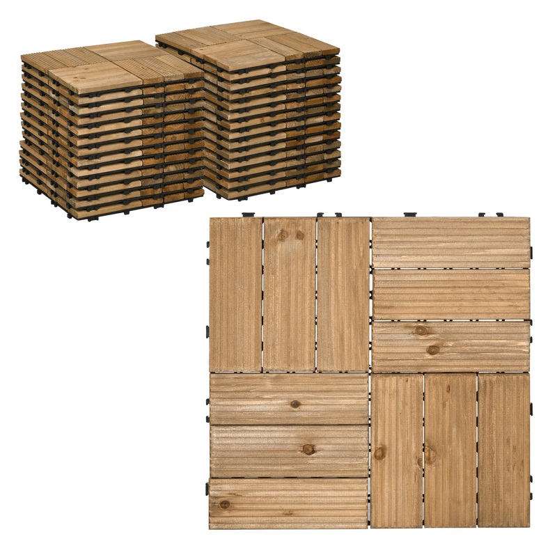 27 Pcs Wooden Decking Tiles, 30x30cm Decking Boards, 2.5, Brown