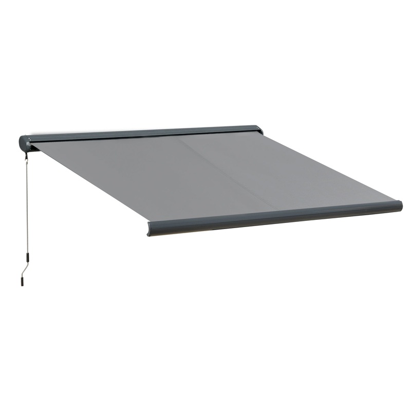 3.5x3m LED Light Cassette Electric/Manual Awning Window Sun Shade Grey
