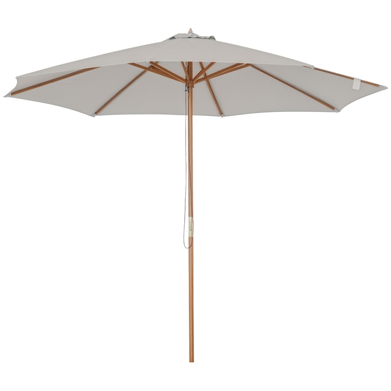 3(m) Wooden Garden Parasol Sun Shade Outdoor Umbrella Canopy Grey
