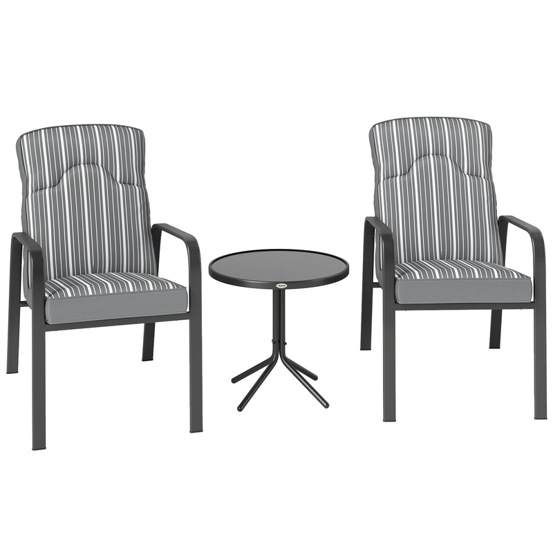 3-Piece Recliner Garden Chairs and Tempered Glass Table Set, Grey