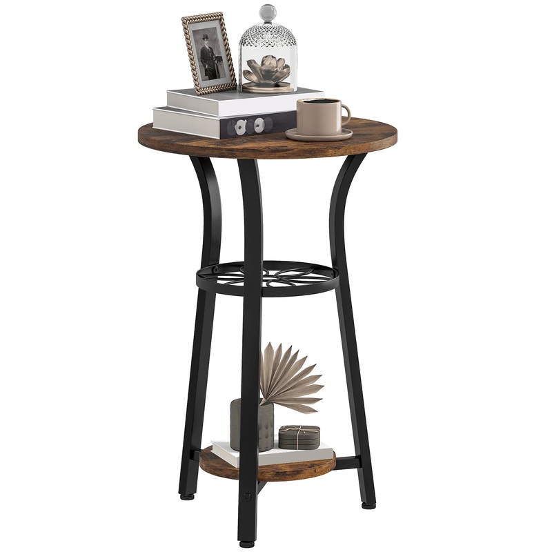 3-Tier Small End Table Industrial 38 cm Round Side Table Rustic Brown