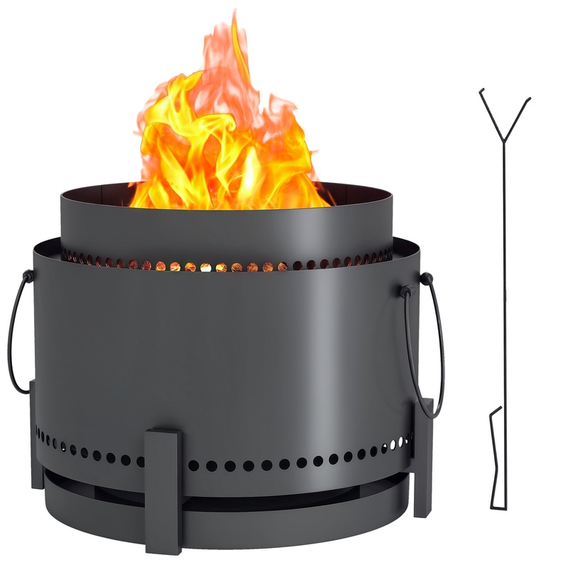 37cm Smokeless Wood Burning Firepit Metal Fire Pit, Dark Grey