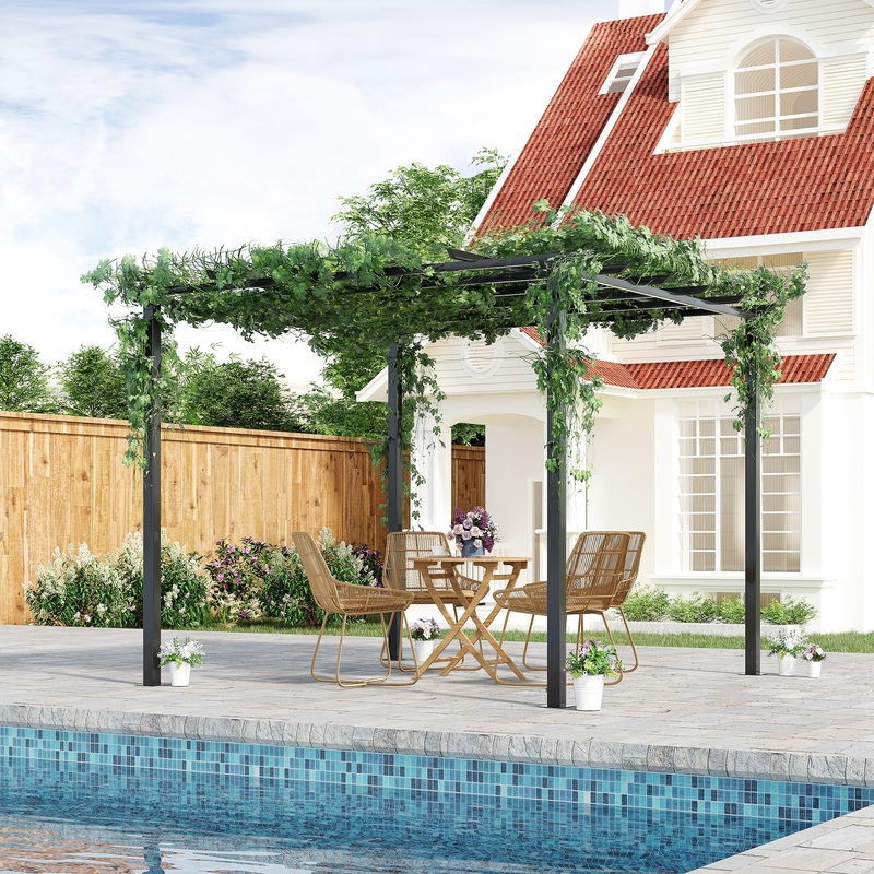 3x3m Metal Gazebo Pergola Grape Trellis Climbing Plants Sun Shelter
