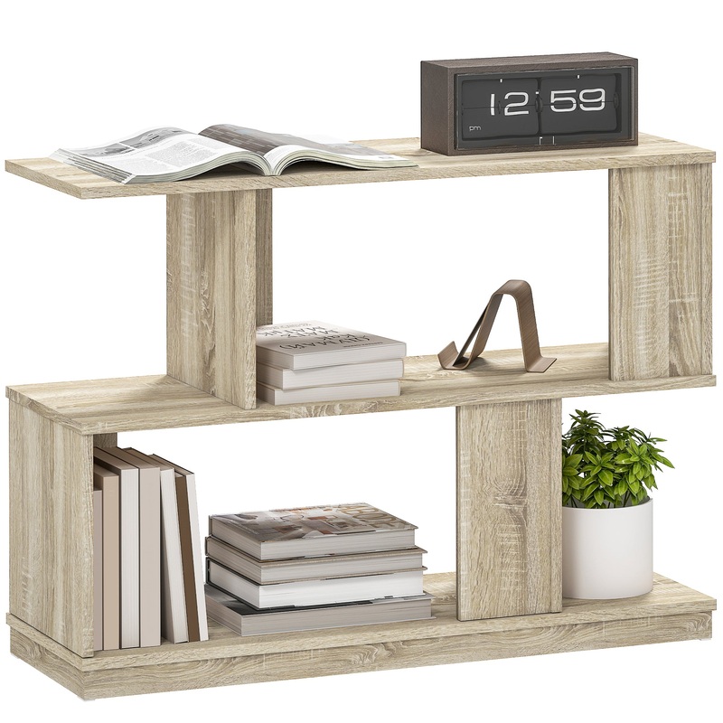 Modern Narrow End Table, S-Shaped Nightstand, Natural Wood Finish