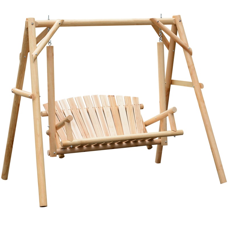 Outdoor 2 Seater Porch Swing Wooden Rustic Patio Bench w/ Armrest