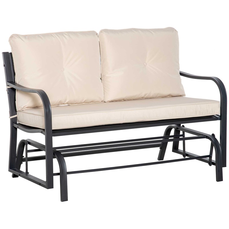 Outdoor Double Rocking Chair Glider Loveseat with Cushion, Khaki