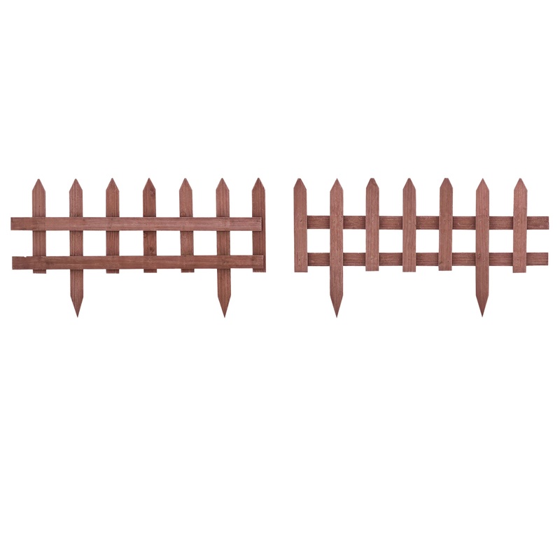 Pack of 12 Wooden Plant Border Fence Garden Fixed Picket Fence Brown