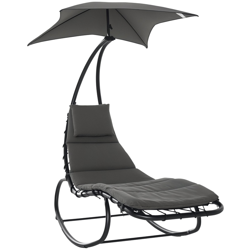 Patio Rocking Chaise Lounge Rocking Bed with Canopy Cushion Headrest