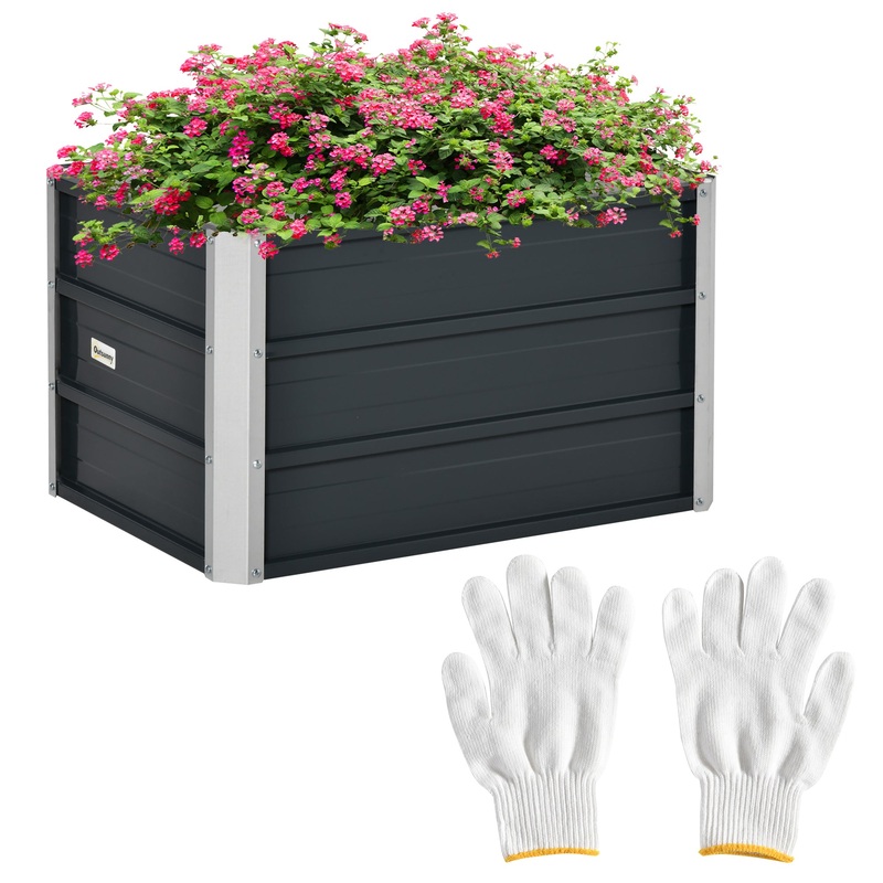 Raised Garden Bed Metal Planter Box for Vegetables Flower Grows, Grey