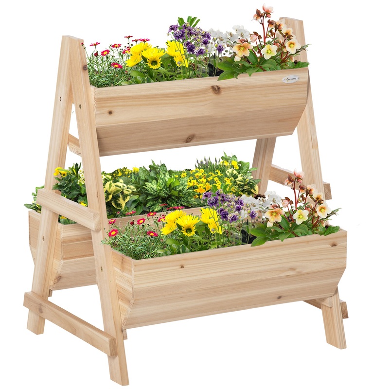 Raised Garden Bed Wood Planter Box with Stand for Vegetables Flowers