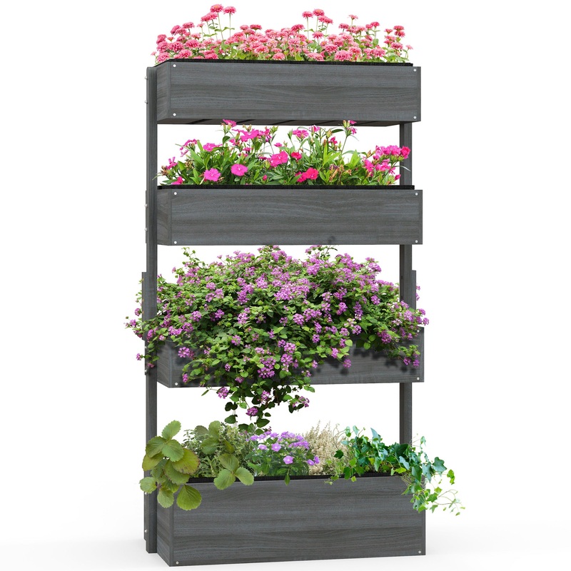Raised Garden Bed Wooden Plant Stand Grey