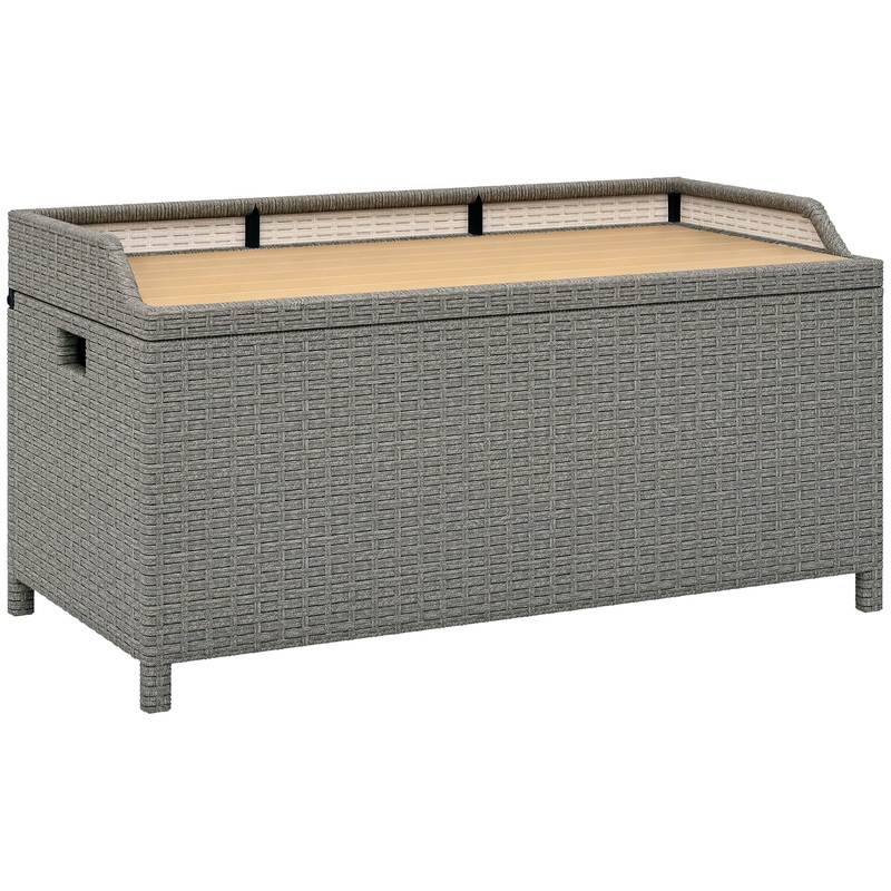 Rattan Outdoor Storage Bench with Aluminium Frame, Grey