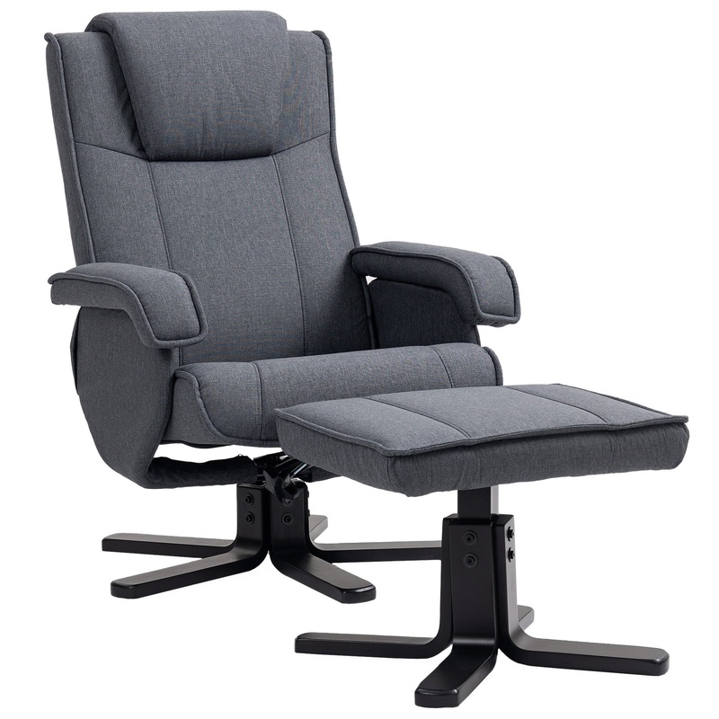 Rocker Swivel Recliner Chair with Footstool, Linen Upholstered